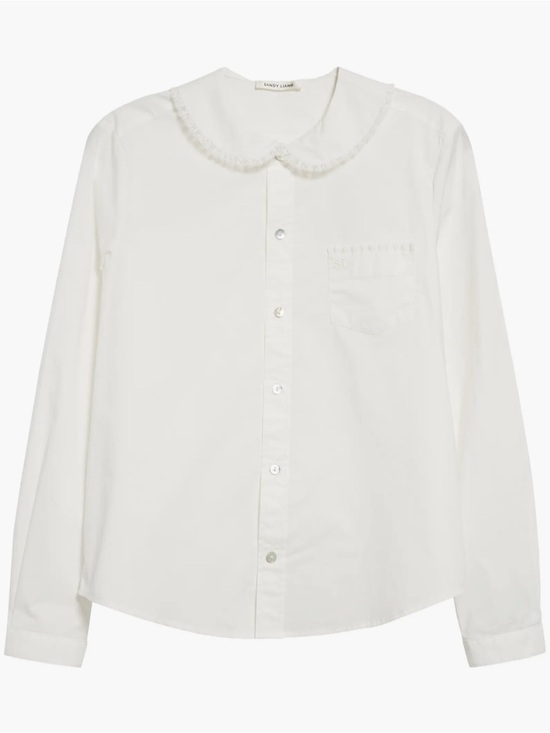 Sandy Liang Tops - Sandy Liang Wembley Lace Cotton Poplin Button-Up Shirt Peter Pan coquette L